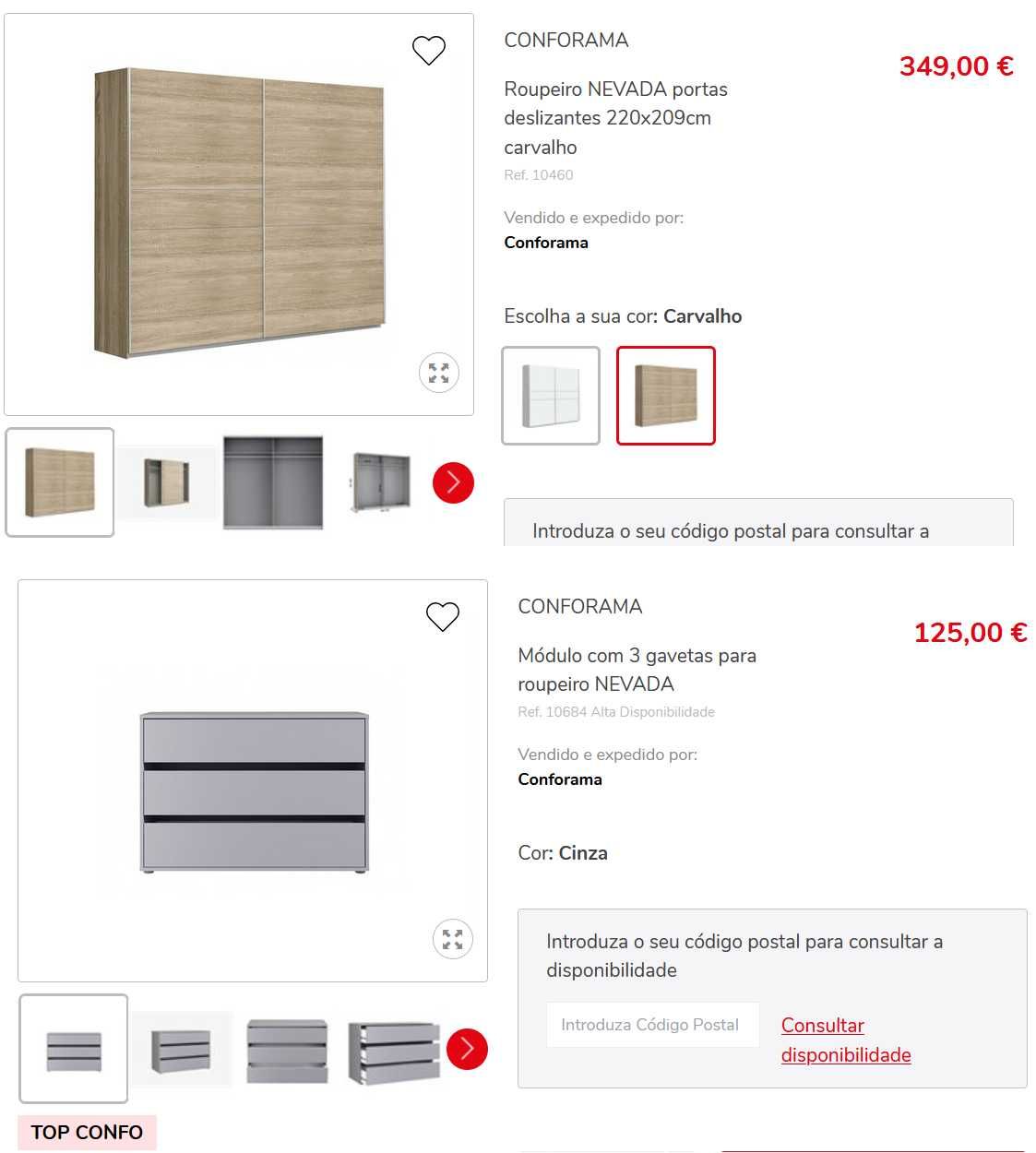 Roupeiro Conforama NEVADA com portas deslizantes 220x209cm carvalho