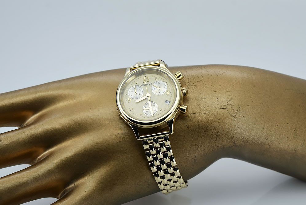 Złoty zegarek damski 14k 585 z bransoletą Geneve lw019y&lbw004y