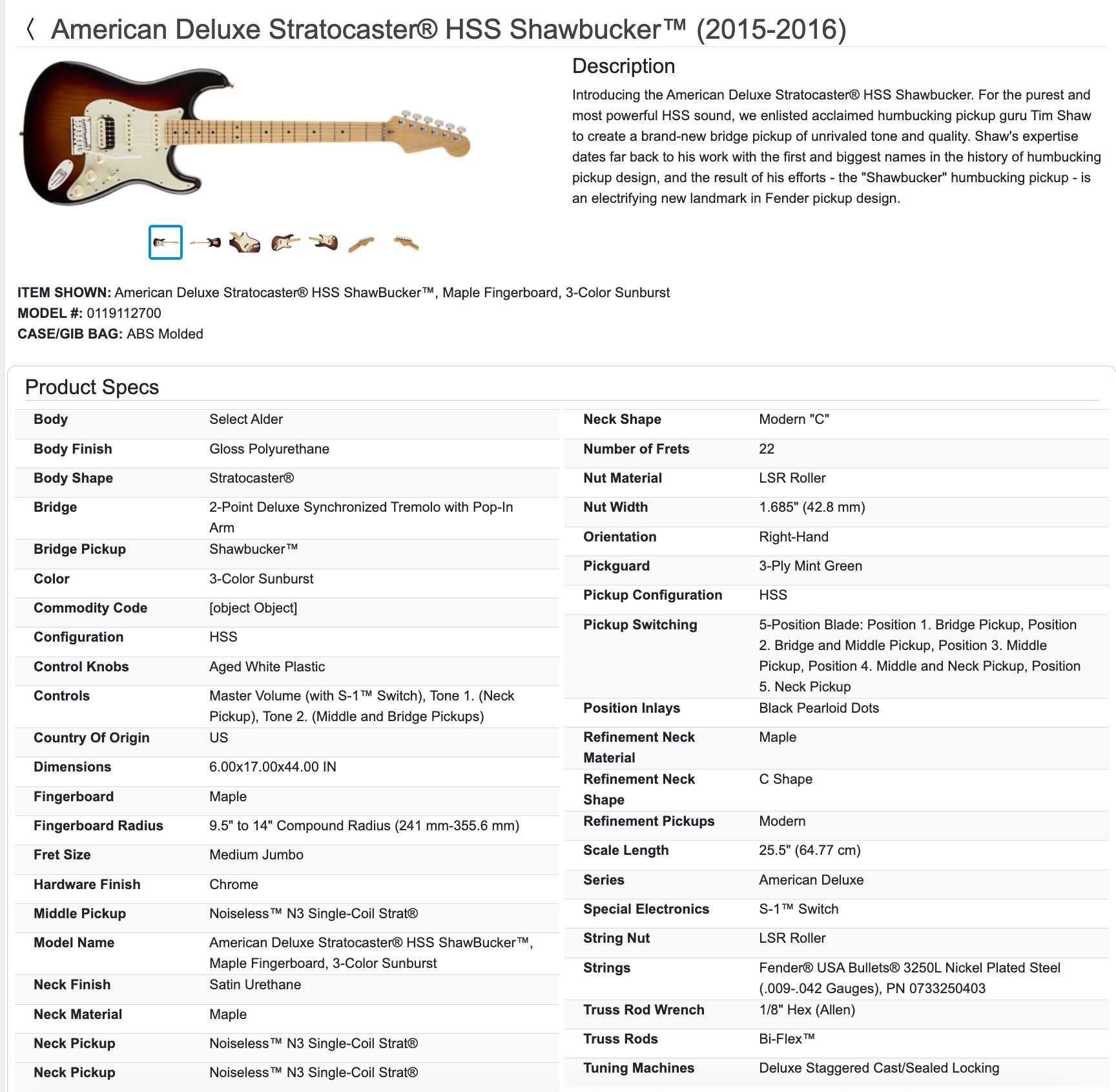 Fender Stratocaster - USA -  American Deluxe HSS Shawbucker 2015