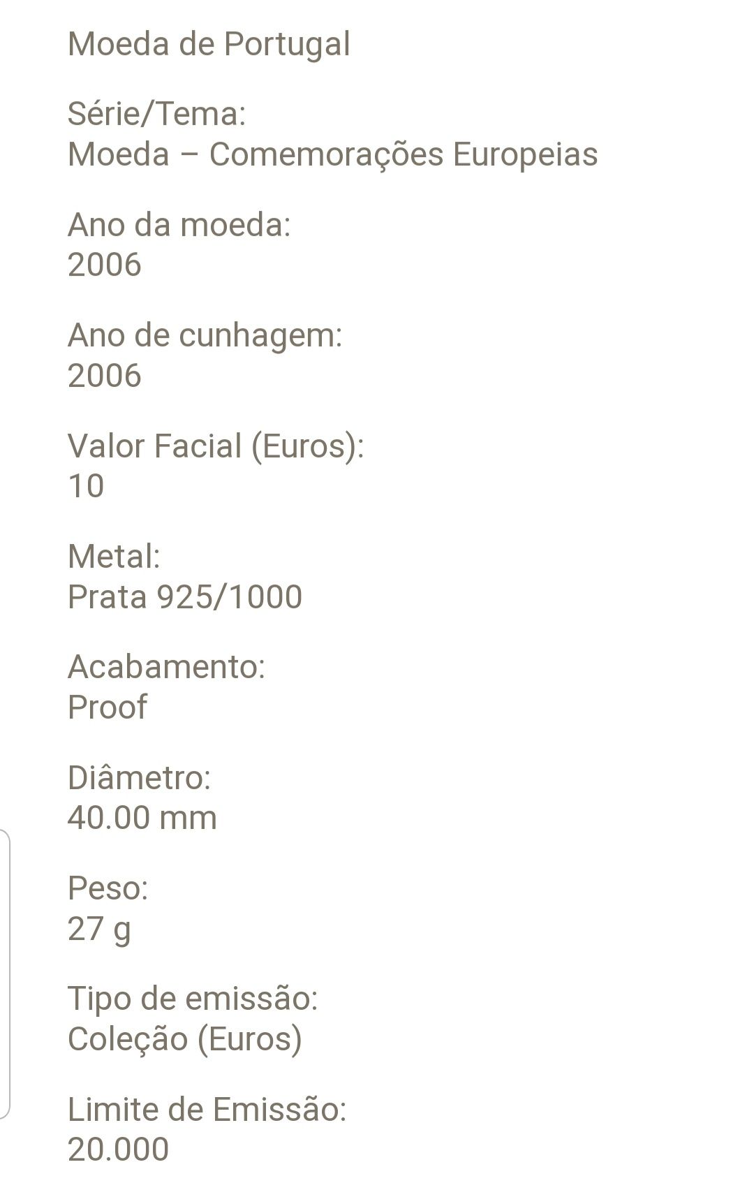 2 moedas de 10 euros em prata com estojo e certificado