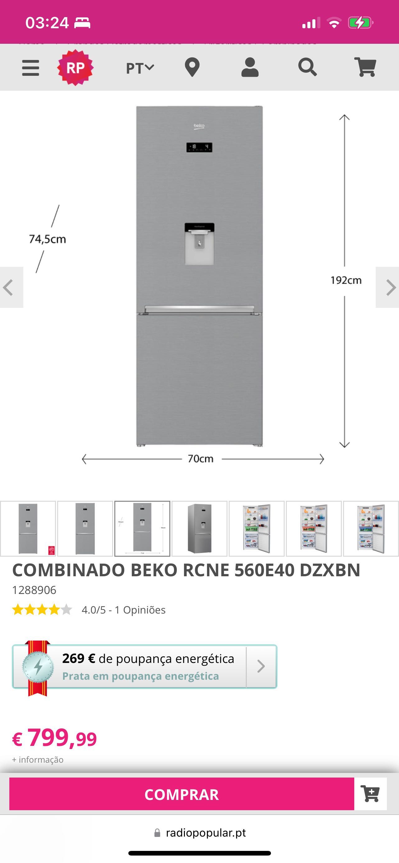 Frigorífico combinado Beko novo dispensador água