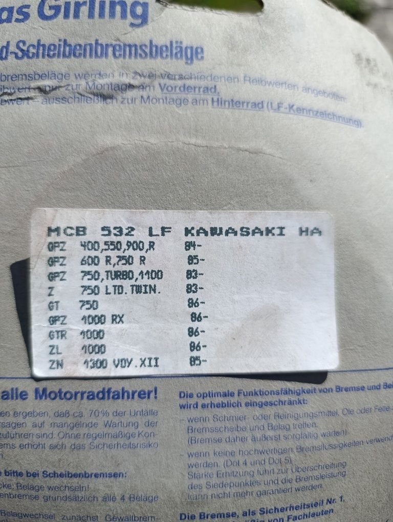 Klocki hamulcowe Kawasaki MCB 532 LF HA Nowe A3