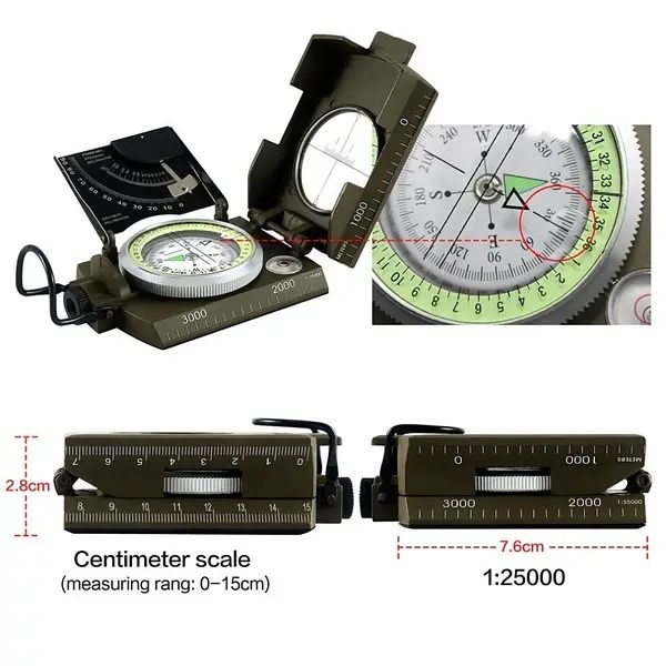 Артилерійський металевий  компас TSC-069 зі шкалою на 360° #К-1044