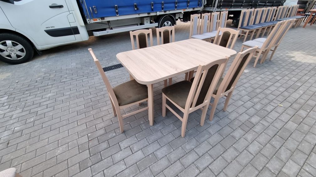 Nowe: Stół 80x140/180 + 6 krzeseł, sonoma + zieleń antyczna
