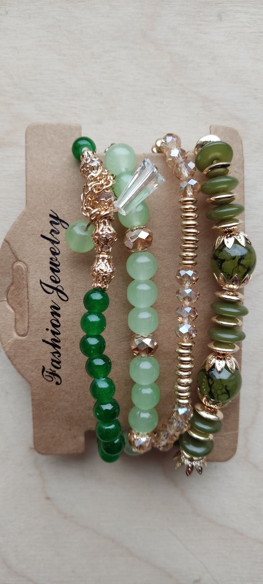 Nowe 4 sztuki bransoletki koraliki zielone złote Fashion Jewelry