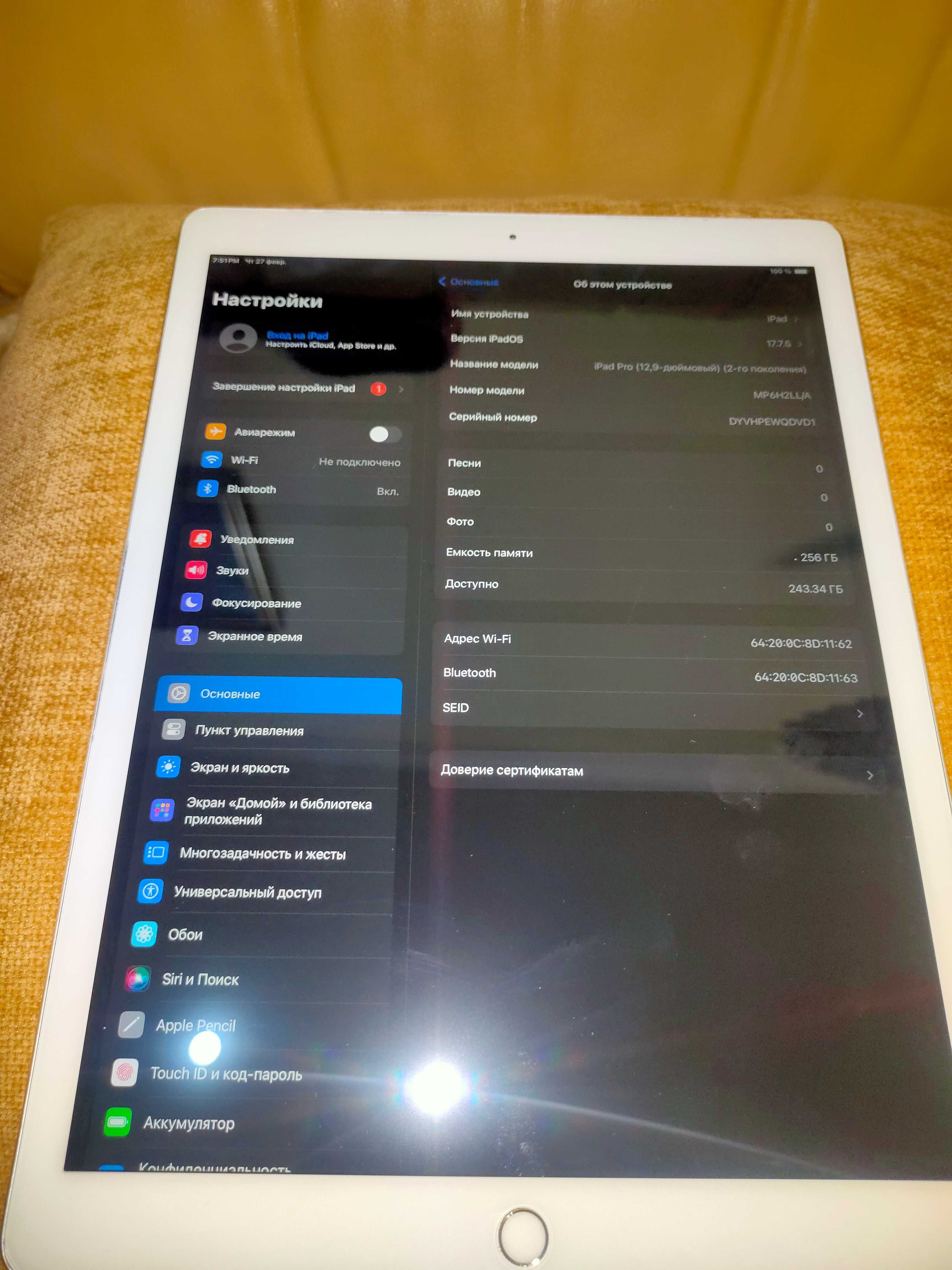 Ipad PRO 12.9 256 gb с чехлом и зарядкой!