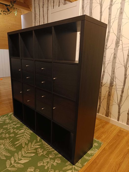 Regał kallax Ikea czarny brąz z wkładami