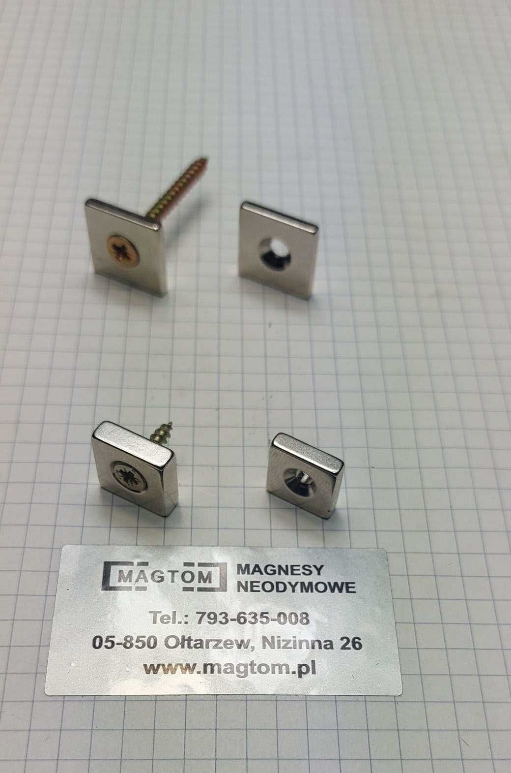 Magnes neodymowy kwadratowy z otworem  na wkręt stożkowy 12x12x3