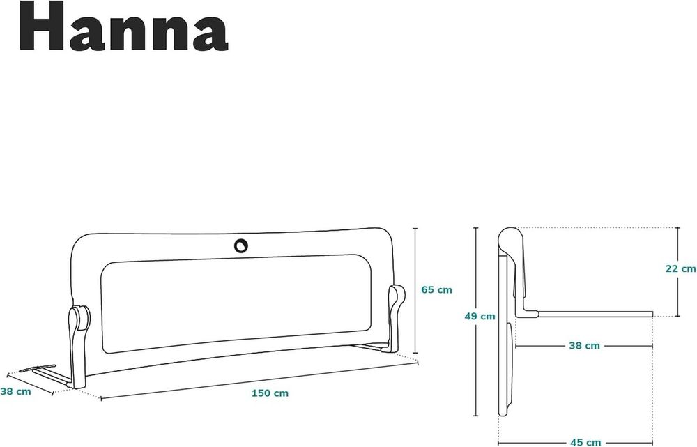 Barierka ochronna do łóżka Lionelo Hanna 66 x 150 cm szara
