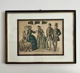 **Stara Piękna Litografia Francja 1853 Moda suknia frak Obraz grafika