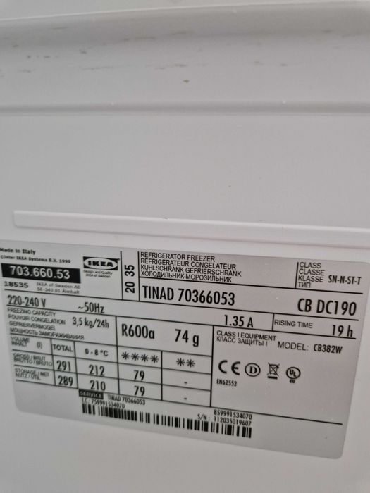 Lodówka do zabudowy Ikea TINAD 7036