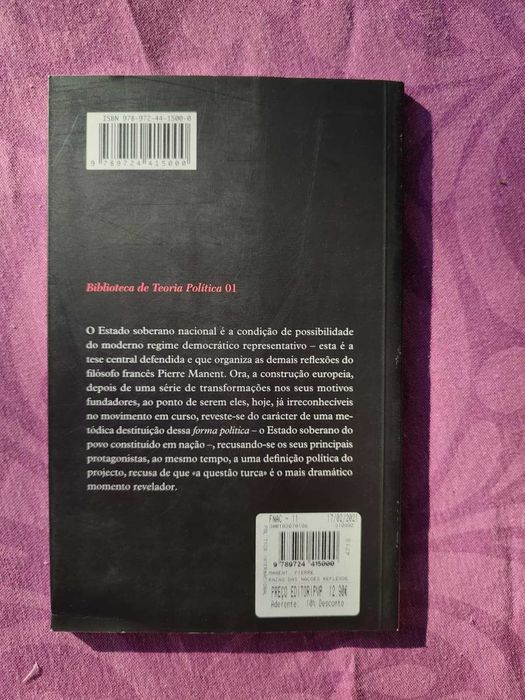 Livro: A Razão das Nações de Pierre Manent (Bom Estado)