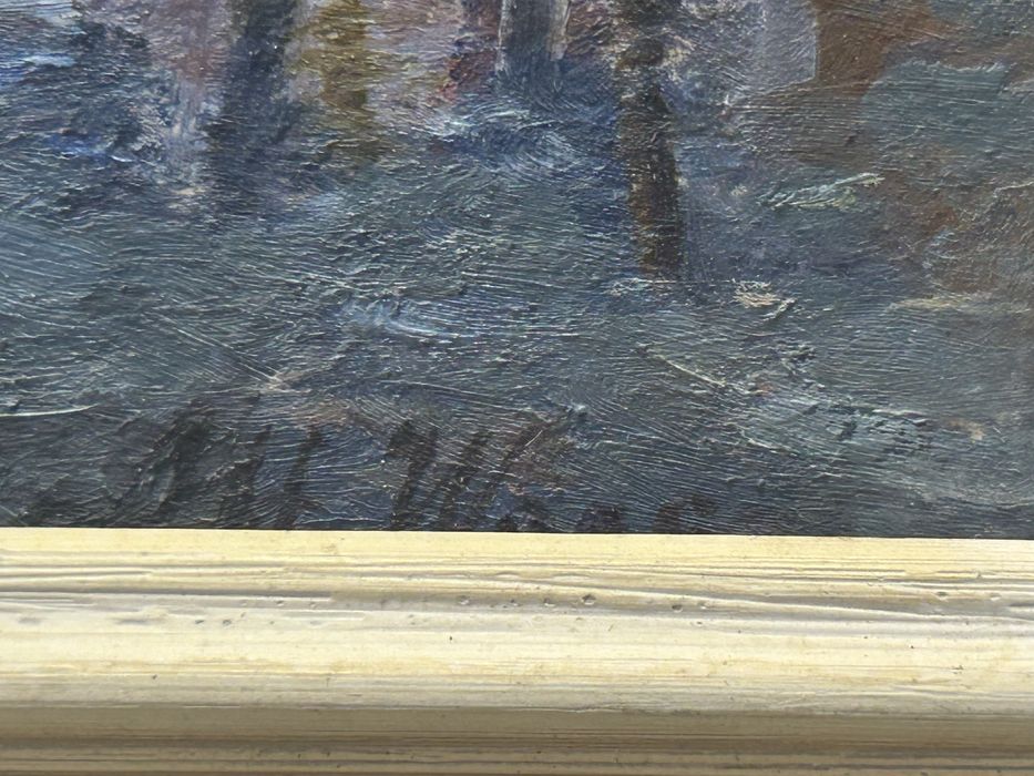 Obraz – Łódź w porcie – olej na desce