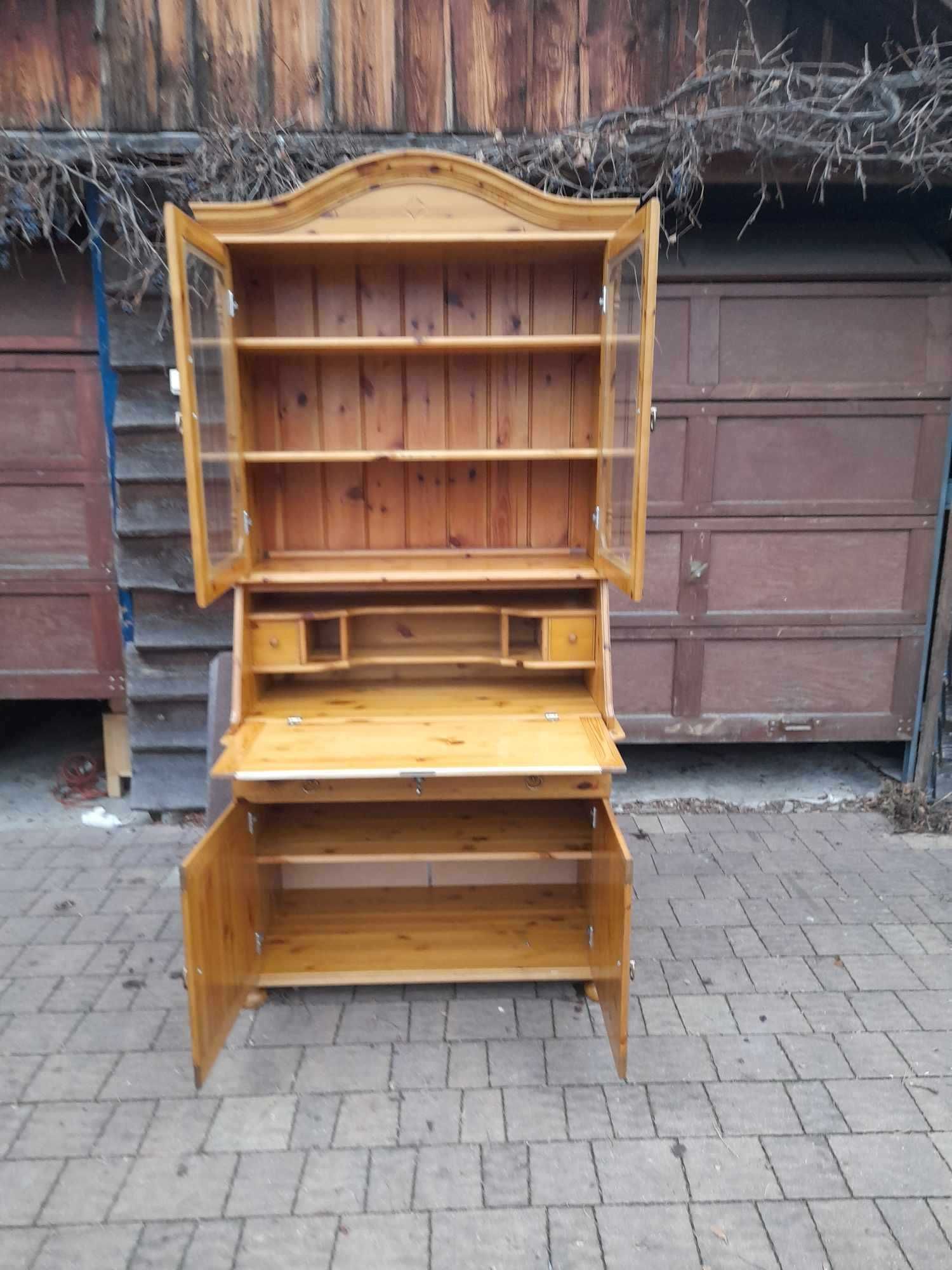 Drewniana biblioteczka- sekretarzyk- regal , lite drewno lakierowane
