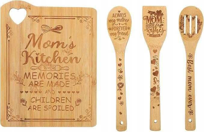 Deska do krojenia z bambusa Prezent dla mamy Zestaw szpatułki jęz.Niem