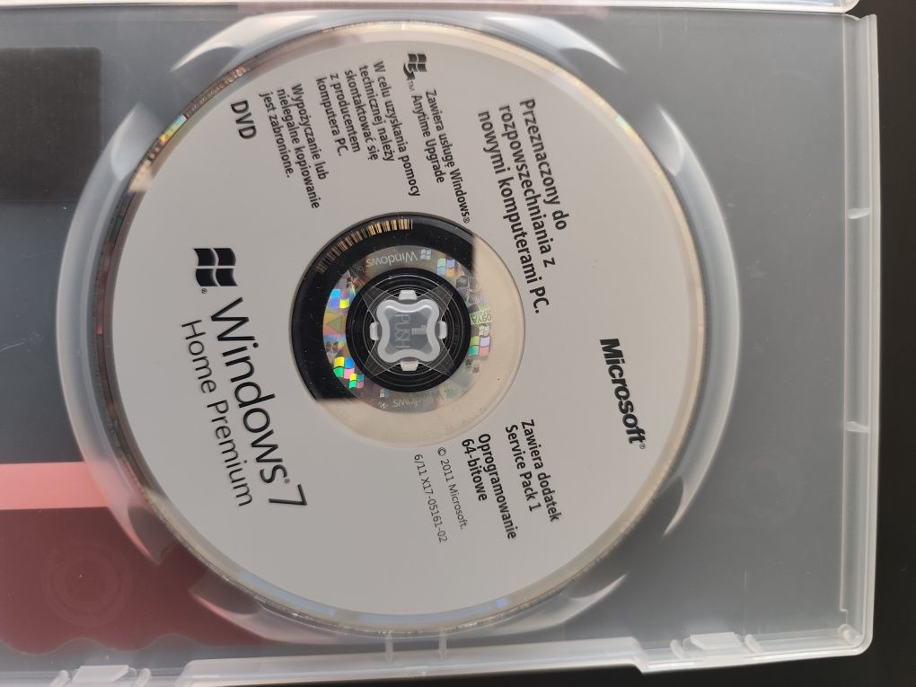 Windows 7 Home Premium 64 bit, SP1 płyta oryginalna