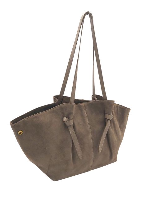 Torebka damska shopper naturalna skóra zamszowa beż taupe