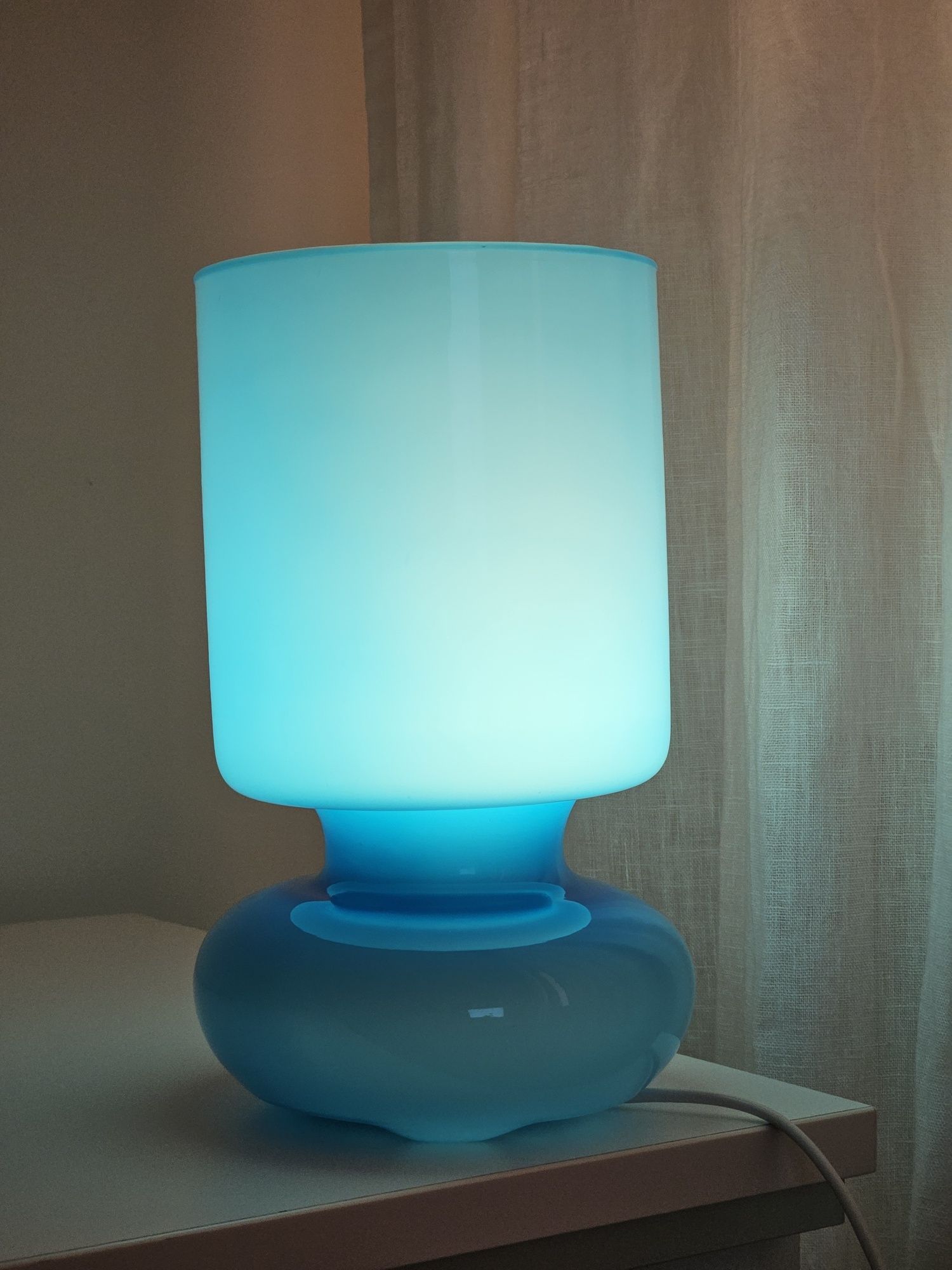 Vintage Ikea Lykta niebieska szklana lampka nocna / stołowa