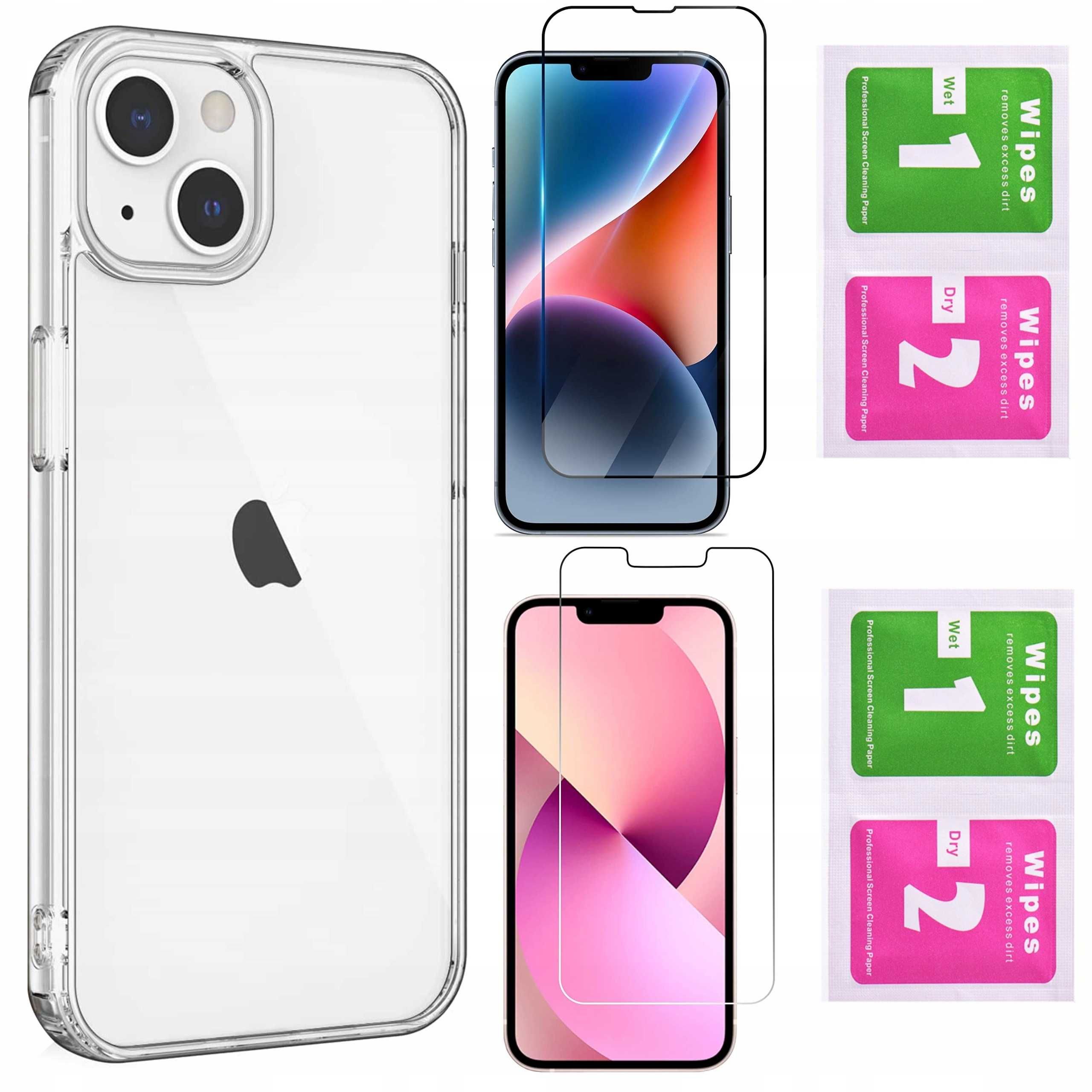 Etui do iPhone 13 / iPhone 14 + Case Przezroczyste 2 x SZKŁO HARTOWANE