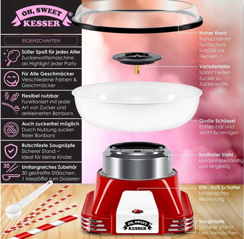 Urządzenie do waty cukrowej KESSER K-ZW-2763 czerwony 500 W