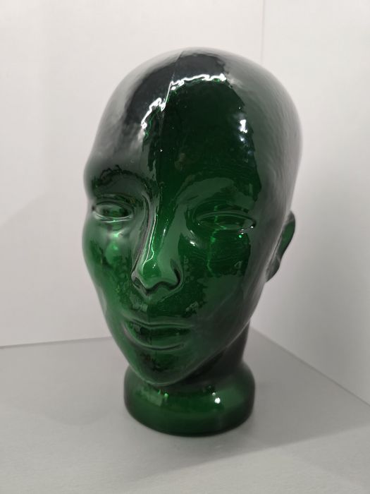 Szklana głowa kolorowe szkło ciemna zieleń.