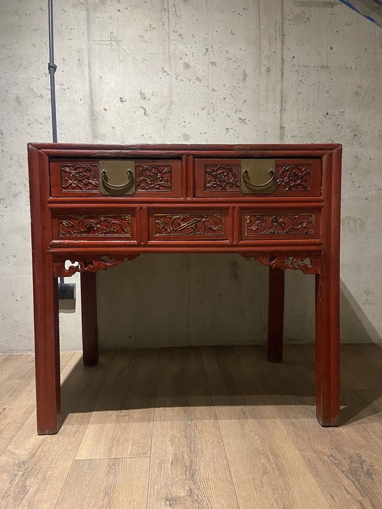 Meble chińskie stare drewniane biurko czerwone