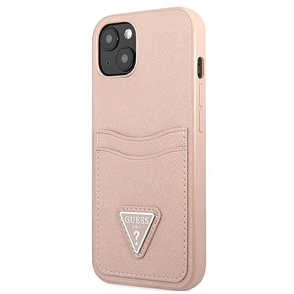 Etui Guess Saffiano Triangle Logo Cardslot na iPhone 13 mini - różowe