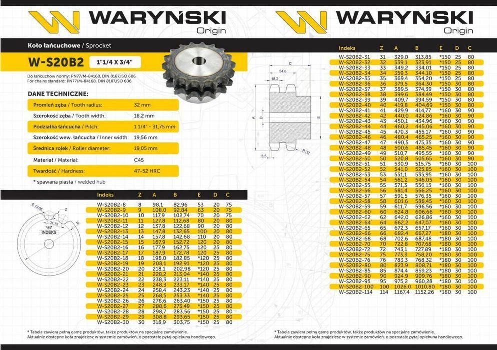 Koło zębate hartowane z kołnierzem 20B-2 (R2 1.1/4) Z-17 Waryński