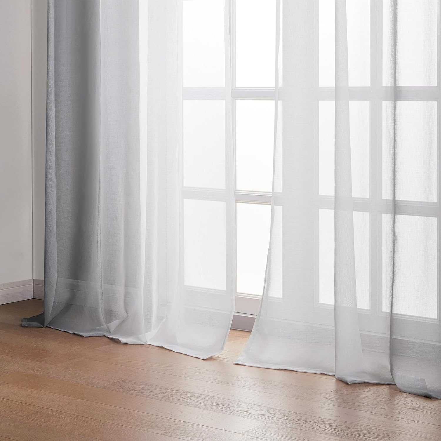 Szare firanki półprzezroczyste 240x140 cm, gradientowe, na przelotkach