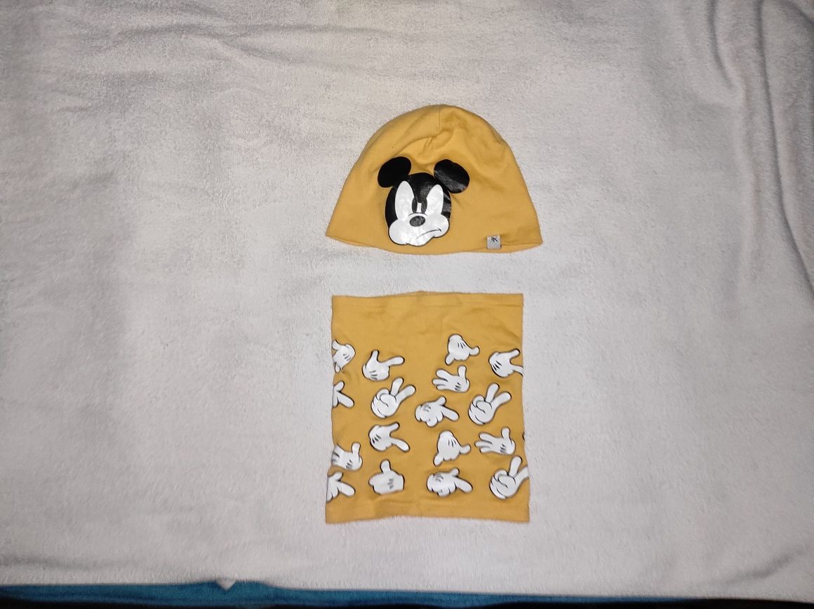 Czapka i komin myszka Mickey żółta dla chłopca 6-8 lat