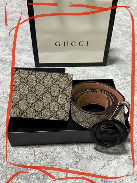 Ремінь з гаманцем Gucci у подарунковій коробці – стильний набір