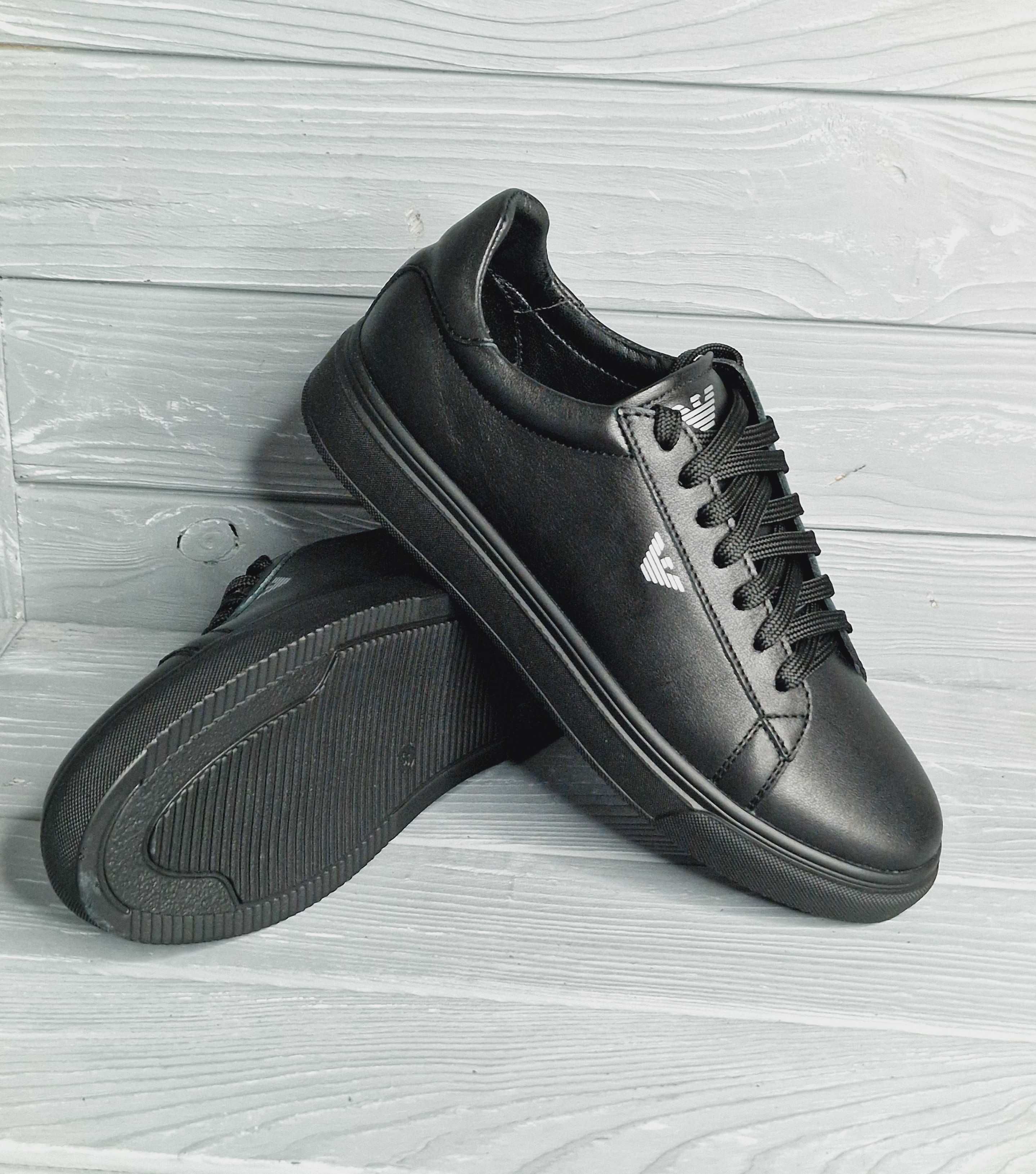Кожаные базовые черные/белые женские кроссовки / кеды стиль Armani!!!