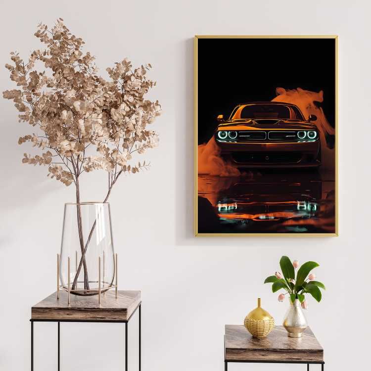 "Płonący Muscle Car" – Sztuka Mocy na Twojej Ścianie - 30x40cm