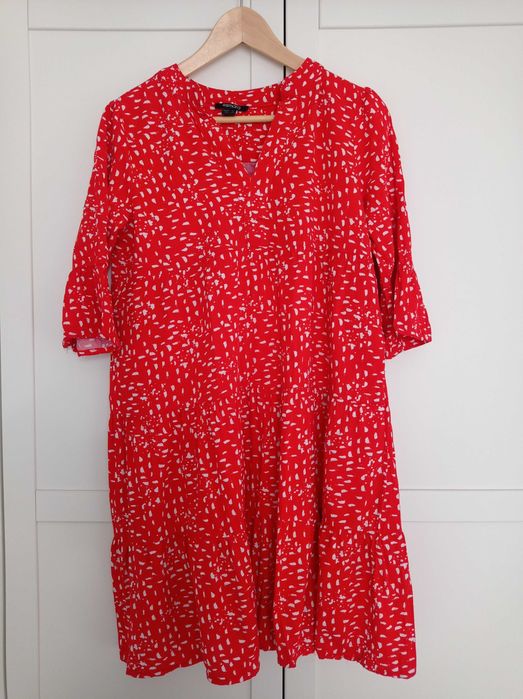 Luźna czerwona letnia sukienka r.38