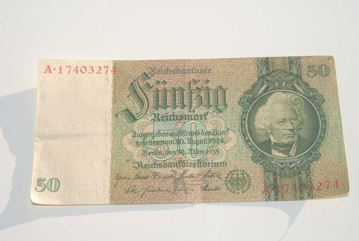 Stary banknot 50 marek 50 reichsmark 1933 antyk