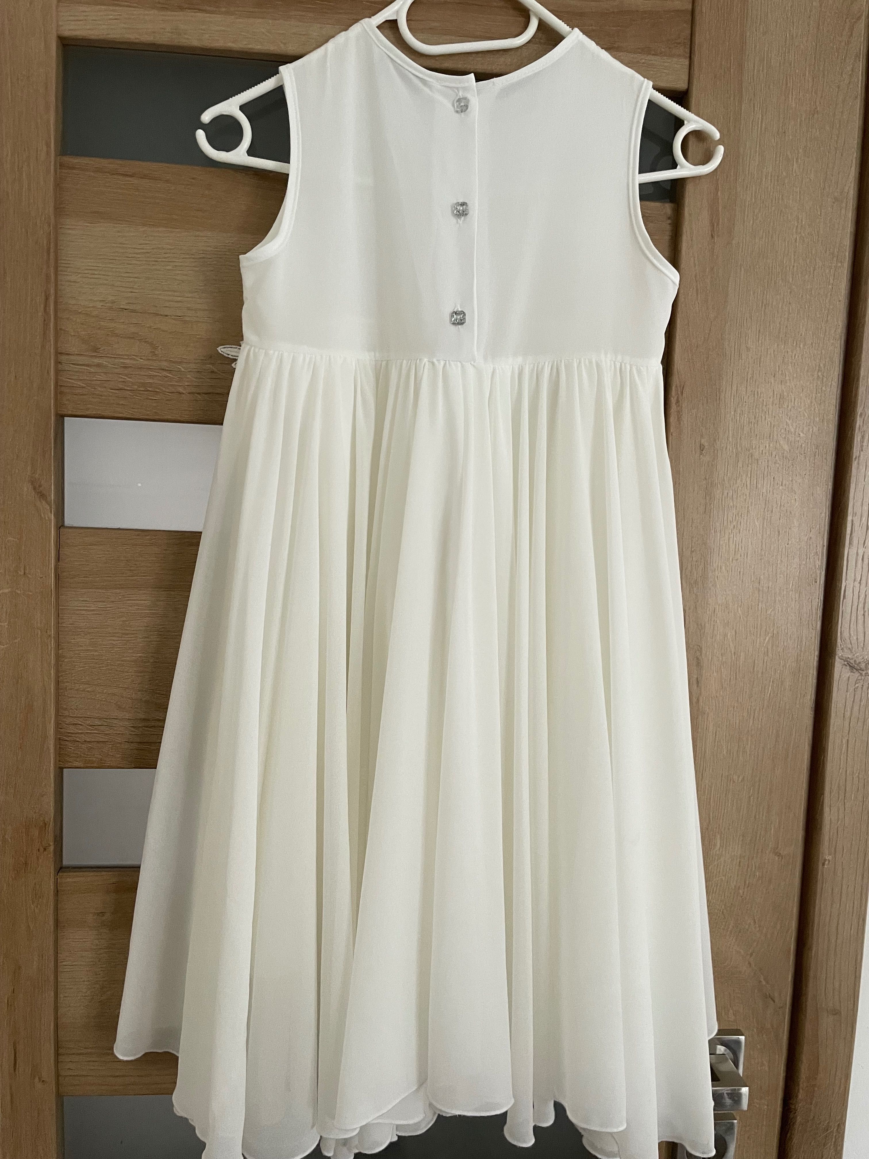 Elegancka sukienka biała komunijna na wesele 134 140 Mała Mi wyszczupl