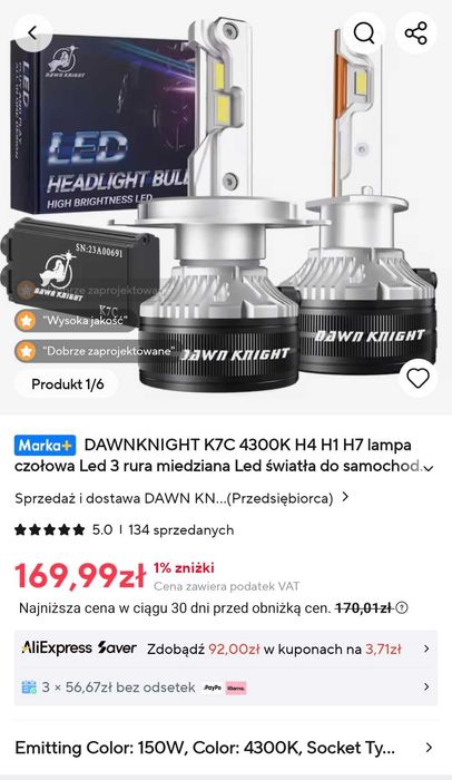 DAWN KNIGHT K7C 150W 4300K LED żarówki NOWE!