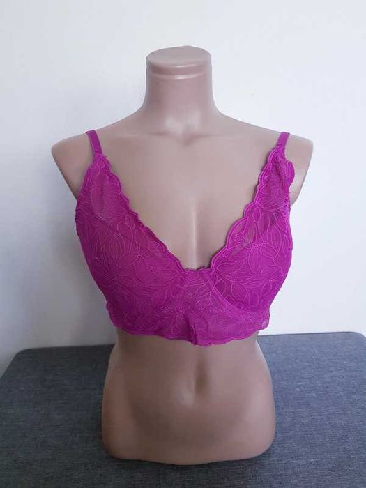 Biustonosz Koronkowy Fuksja Bardotka na fiszbinach Push Up 70B