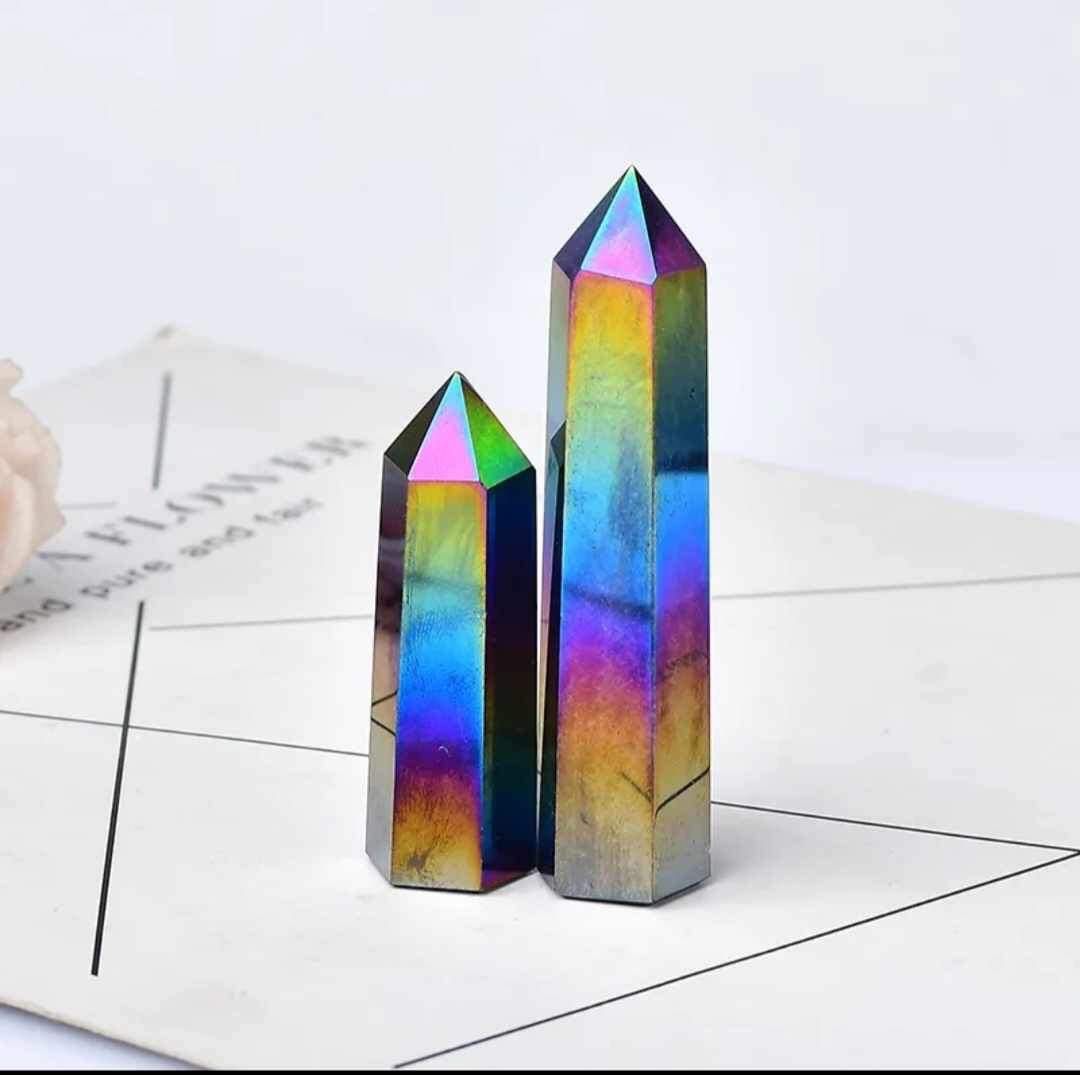 OBSYDIAN Z AURĄ ANIELSKĄ obelisk XXL naturalny minerał wieża reiki