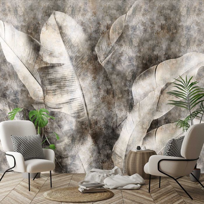 Fototapeta Brązowy Liść Beż Szarości Beton Brud Loft 3D + KLEJ