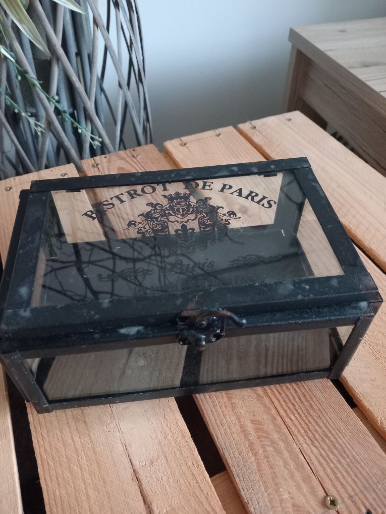 Szkatułka pudełko szkło metal vintage