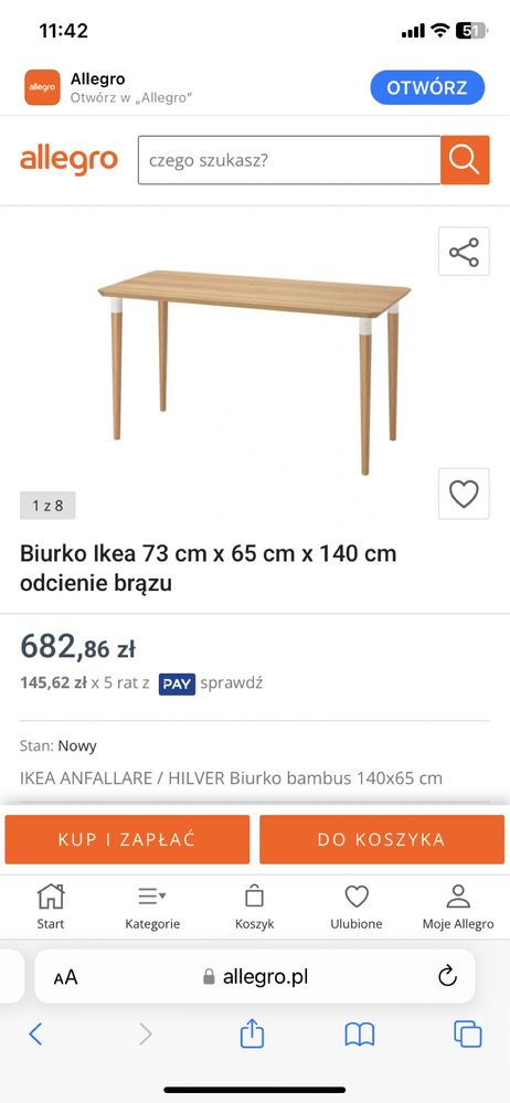 Wygodny stół drewniany/ bambusowy IKEA DUŻE Biurko 140x65 cm Stan bdb!