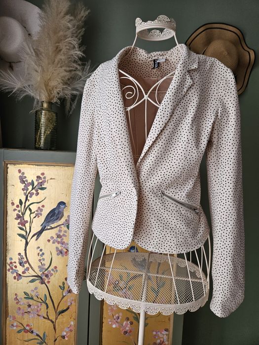 Bawełniana marynarka damska Pudrowy róż w kropki H&M żakiet S