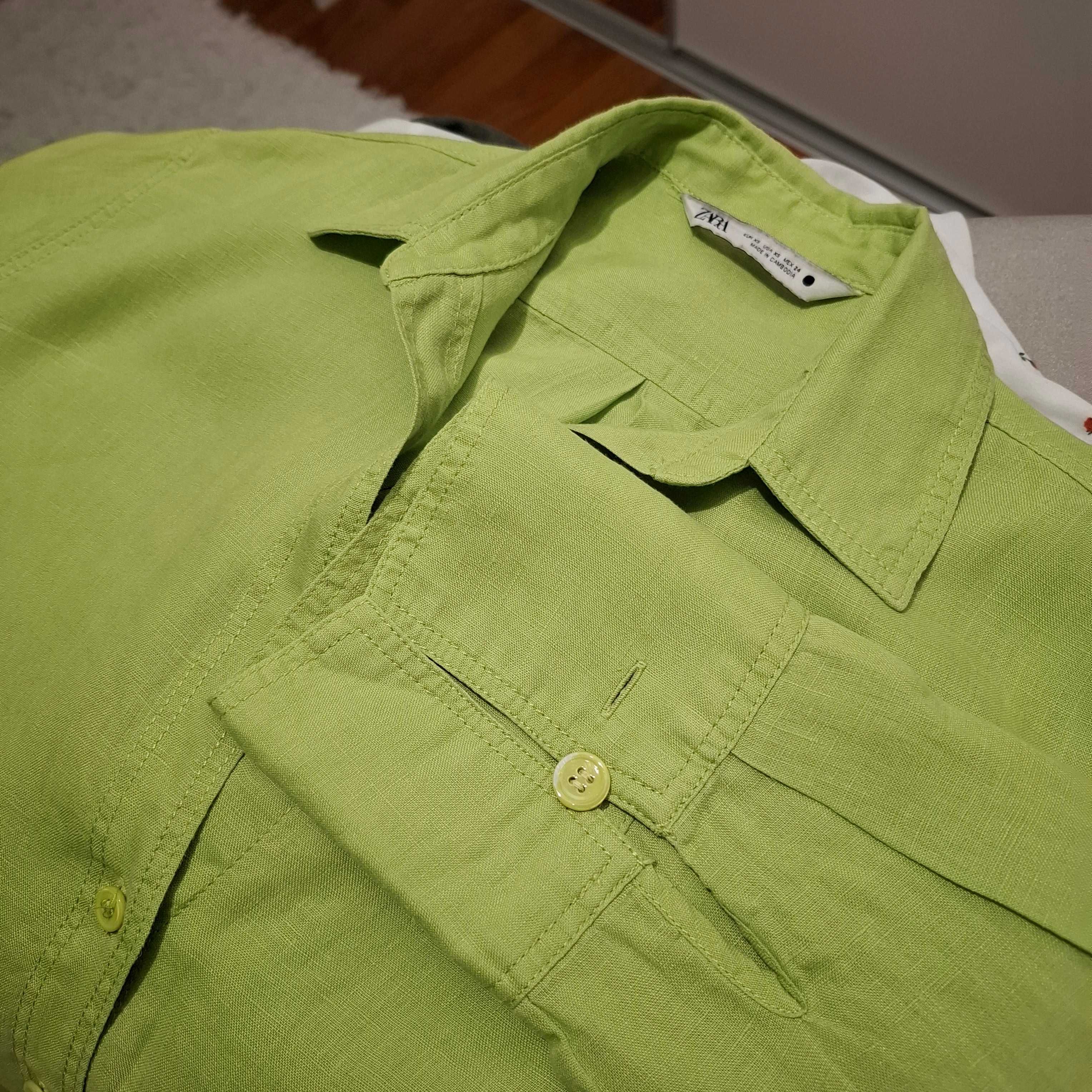ZARA - limonkowa koszula lniana