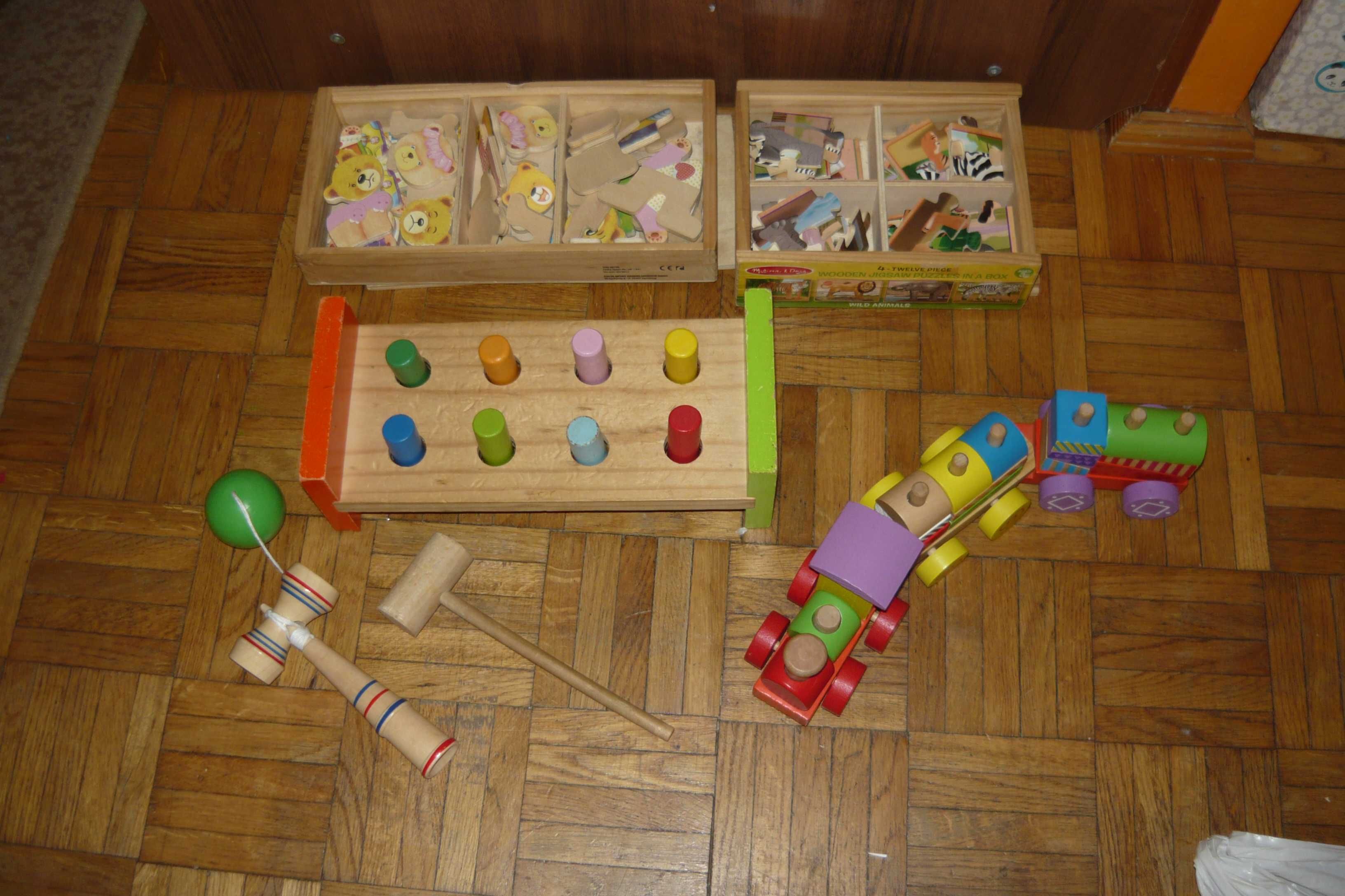 Drewniane zabawki zestaw - Kolejka Puzzle Przebijak