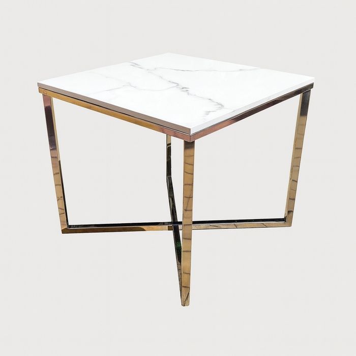 Stolik kawowy ze stali nierdzewnej polerowanej, Spiek MARBLE STATUARIO