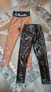 2 pary legginsy lakierowane lateks wysoki stan XS S