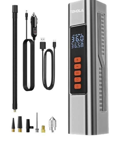 TEMOLA pompka przenośna samochód motocykl sprężarka miernik ciśnienia