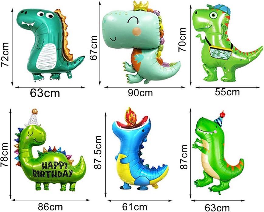 6 dużych balonów foliowych dinozaurów na urodziny