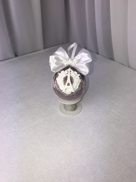 Новорічна іграшка кулька з бархату Ейфелева вежа Париж Зі стразами